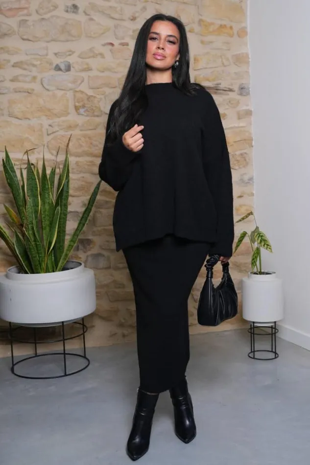 Women Ensemble 2 Pices Pull Jupe Noire Texture Black Brentiny Paris Sweaters and Sweatshirts Women Ensemble 2 Pices Pull Jupe Noire Texture Black Brentiny Paris Sweaters and Sweatshirts