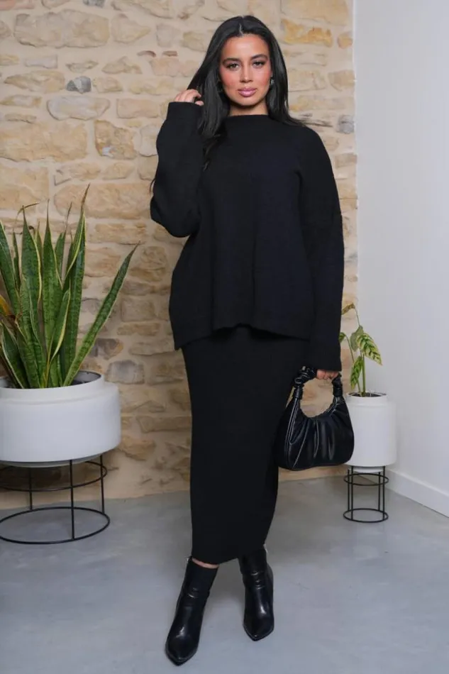 Women Ensemble 2 Pices Pull Jupe Noire Texture Black Brentiny Paris Sweaters and Sweatshirts Women Ensemble 2 Pices Pull Jupe Noire Texture Black Brentiny Paris Sweaters and Sweatshirts
