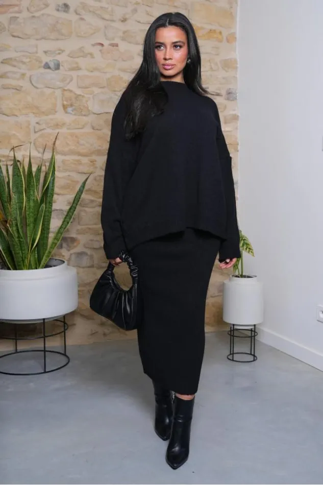 Women Ensemble 2 Pices Pull Jupe Noire Texture Black Brentiny Paris Sweaters and Sweatshirts Women Ensemble 2 Pices Pull Jupe Noire Texture Black Brentiny Paris Sweaters and Sweatshirts