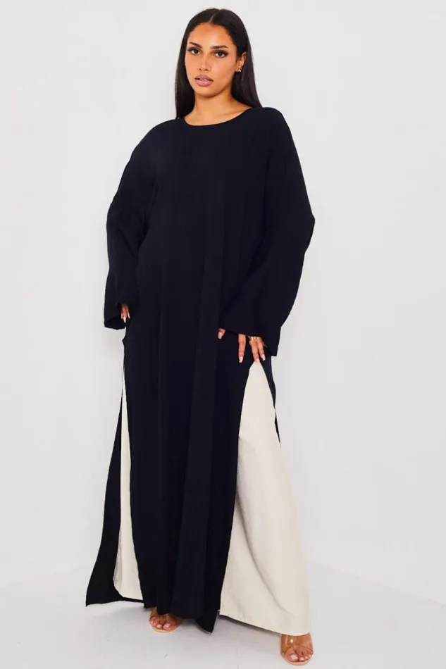 Women Ensemble 2 Pices Robe Pantalon Noir Et Beige Black Brentiny Paris Short Dresses
