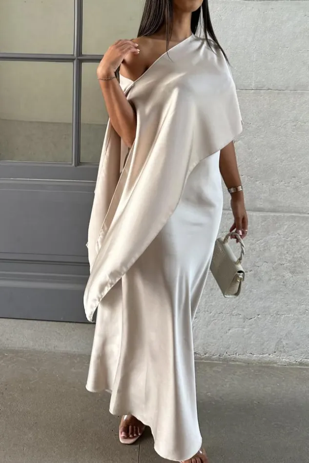 Women Ensemble 2 Pices Robe Poncho Satin Beige Beige Brentiny Paris Short Dresses Women Ensemble 2 Pices Robe Poncho Satin Beige Beige Brentiny Paris Short Dresses