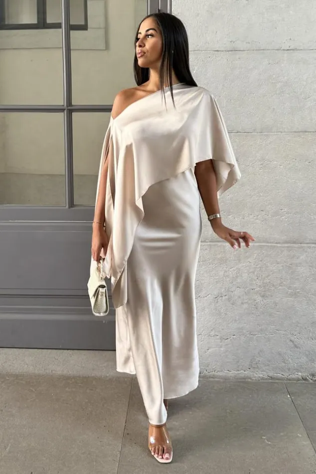 Women Ensemble 2 Pices Robe Poncho Satin Beige Beige Brentiny Paris Short Dresses Women Ensemble 2 Pices Robe Poncho Satin Beige Beige Brentiny Paris Short Dresses