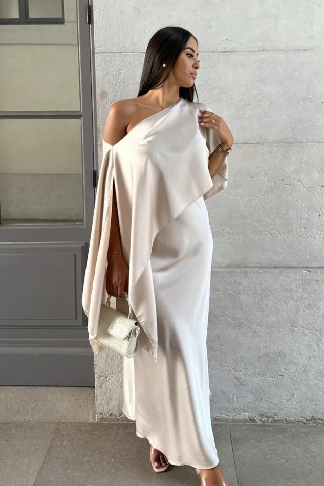Women Ensemble 2 Pices Robe Poncho Satin Beige Beige Brentiny Paris Short Dresses Women Ensemble 2 Pices Robe Poncho Satin Beige Beige Brentiny Paris Short Dresses