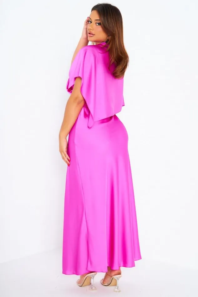 Women Ensemble 2 Pices Robe Poncho Satin Fuchsia Pink Brentiny Paris Ceremonial Outfits Women Ensemble 2 Pices Robe Poncho Satin Fuchsia Pink Brentiny Paris Ceremonial Outfits