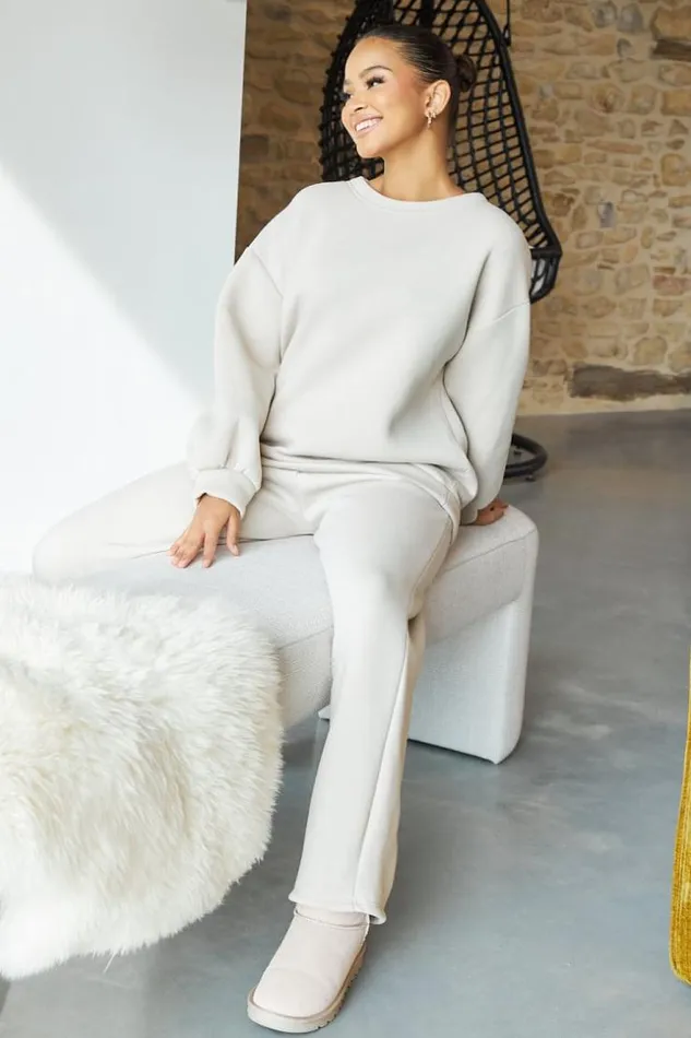 Women Ensemble 2 Pices Sweat Jogging Gris Grey Brentiny Paris White Tops