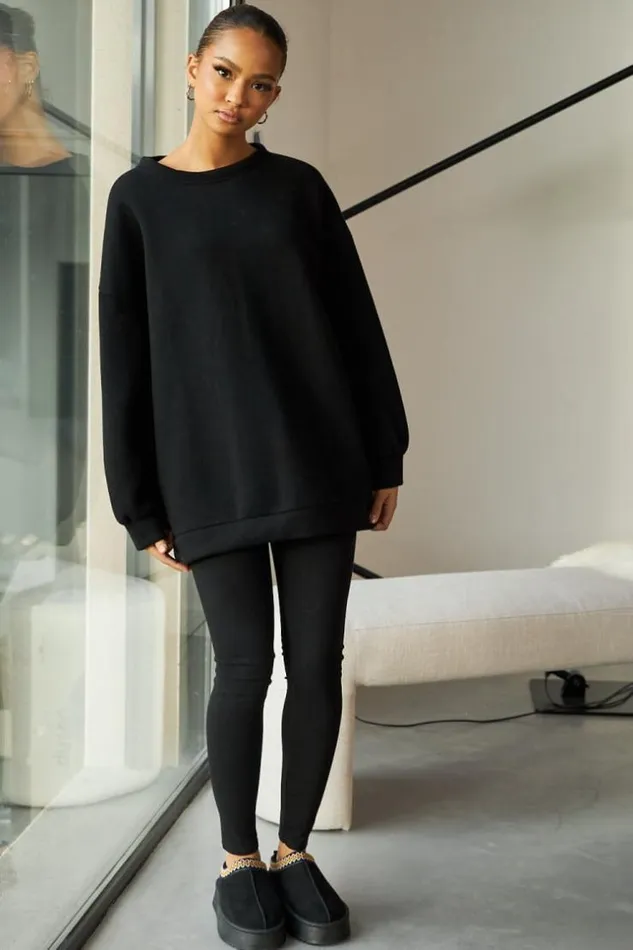 Women Ensemble 2 Pices Sweat Legging Noir Black Brentiny Paris White Tops
