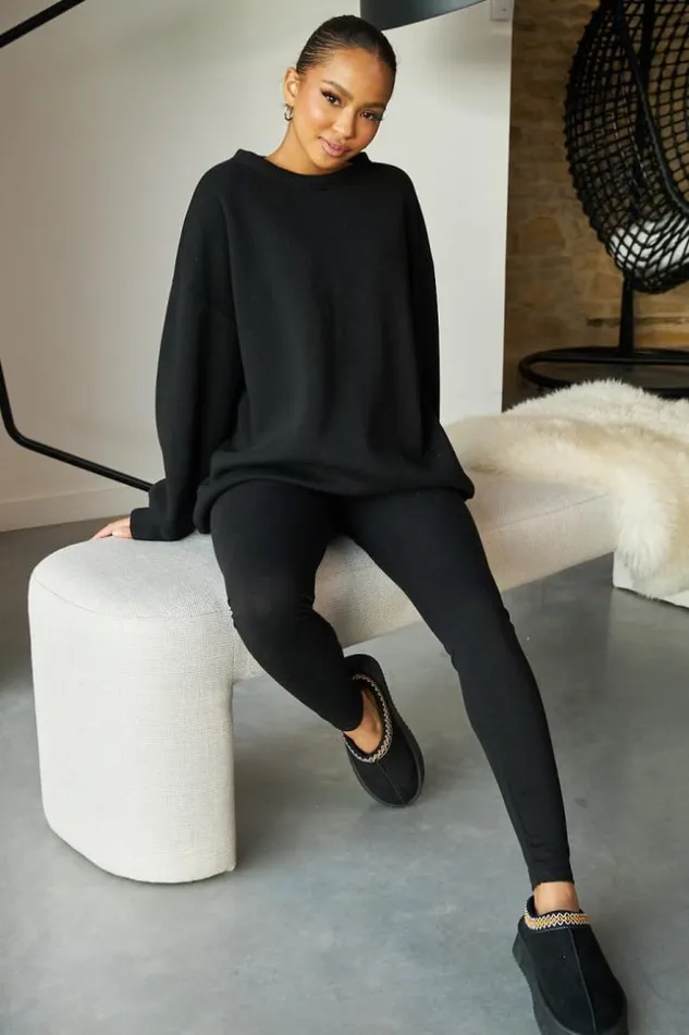 Women Ensemble 2 Pices Sweat Legging Noir Black Brentiny Paris White Tops