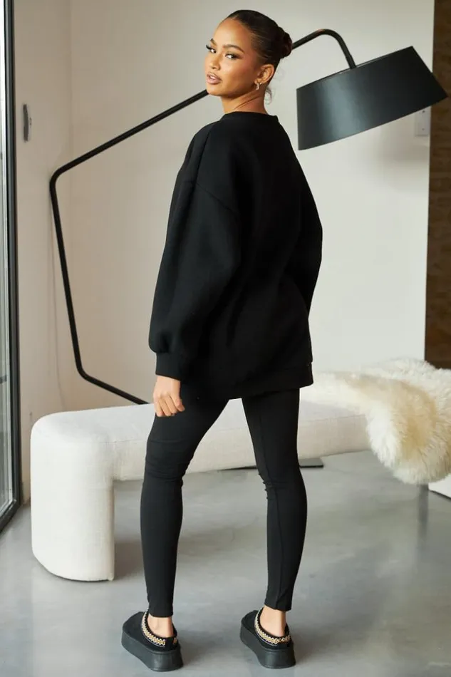 Women Ensemble 2 Pices Sweat Legging Noir Black Brentiny Paris White Tops