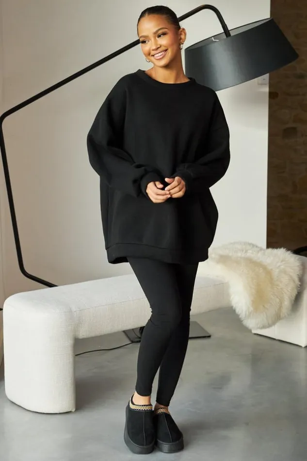 Women Ensemble 2 Pices Sweat Legging Noir Black Brentiny Paris White Tops