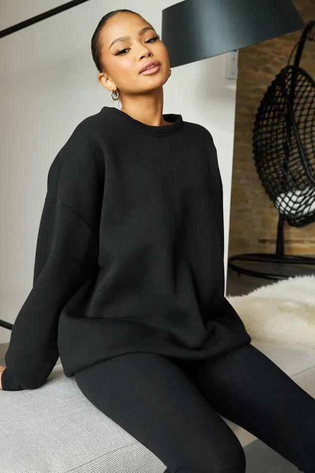 Women Ensemble 2 Pices Sweat Legging Noir Black Brentiny Paris White Tops