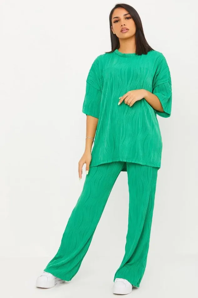 Women Ensemble 2 Pices TShirt Pantalon Motif Vague Vert Green Brentiny Paris Sets With Top Bottoms Women Ensemble 2 Pices TShirt Pantalon Motif Vague Vert Green Brentiny Paris Sets With Top Bottoms