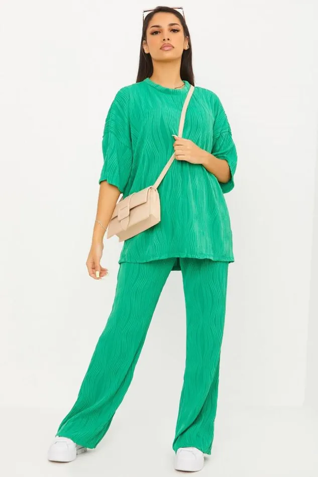Women Ensemble 2 Pices TShirt Pantalon Motif Vague Vert Green Brentiny Paris Sets With Top Bottoms Women Ensemble 2 Pices TShirt Pantalon Motif Vague Vert Green Brentiny Paris Sets With Top Bottoms
