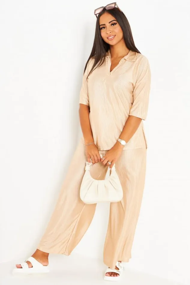 Women Ensemble 2 Pices Top Pantalon Beige Pliss Beige Brentiny Paris TShirts Women Ensemble 2 Pices Top Pantalon Beige Pliss Beige Brentiny Paris TShirts