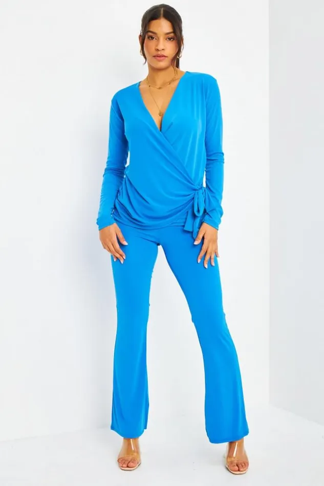 Women Ensemble 2 Pices Top Pantalon Bleu Satin Blue Brentiny Paris Shirts and Blouses Women Ensemble 2 Pices Top Pantalon Bleu Satin Blue Brentiny Paris Shirts and Blouses