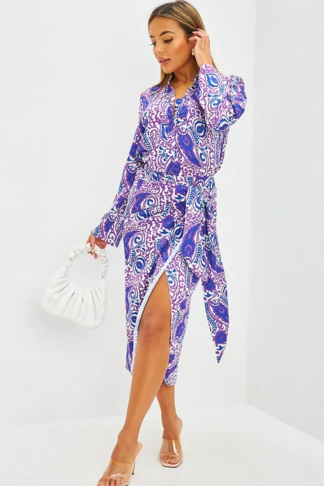 Women Ensemble Chemise Jupe Motif Paisley Violet Et Bleu Purple Brentiny Paris Skirts