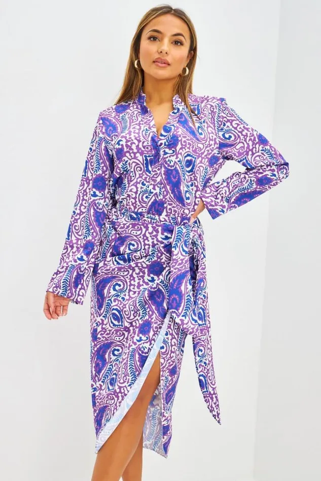 Women Ensemble Chemise Jupe Motif Paisley Violet Et Bleu Purple Brentiny Paris Skirts Women Ensemble Chemise Jupe Motif Paisley Violet Et Bleu Purple Brentiny Paris Skirts