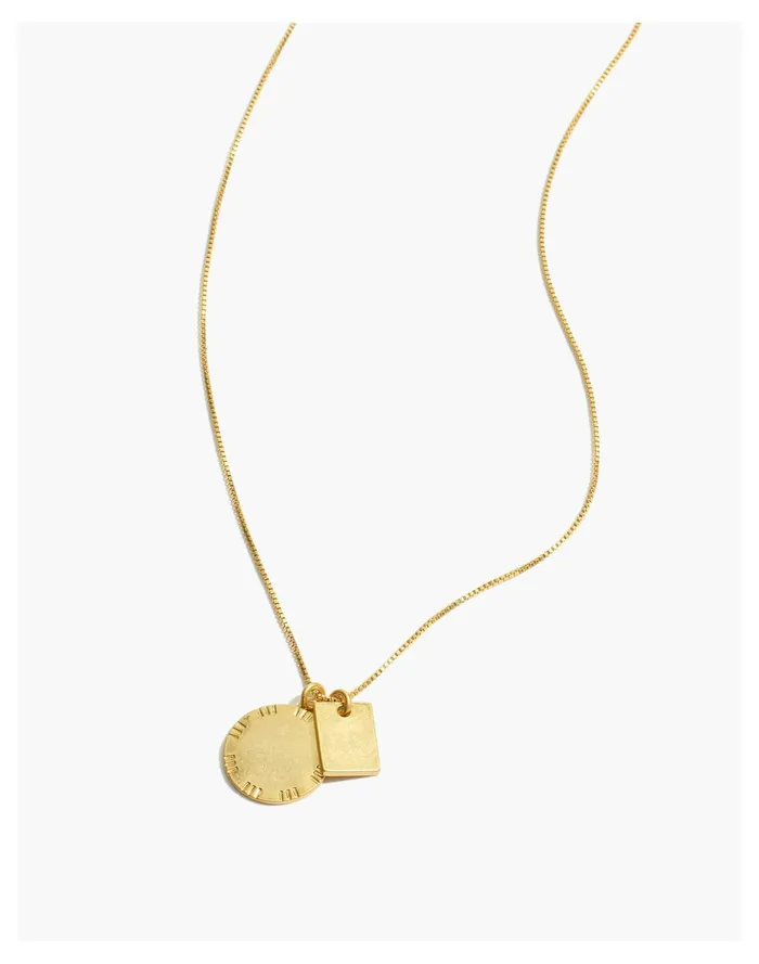 Women Etched Coin Long Pendant Necklace Vintage Gold Madewell Necklaces