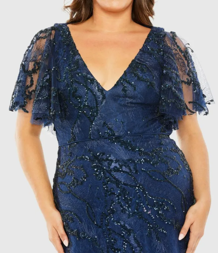 Women Evening Gowns Mac Duggal V Neck Flutter Sleeve Embellished Gown Plus Midnight Women Evening Gowns Mac Duggal V Neck Flutter Sleeve Embellished Gown Plus Midnight