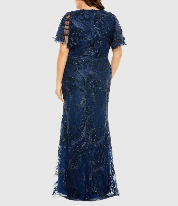 Women Evening Gowns Mac Duggal V Neck Flutter Sleeve Embellished Gown Plus Midnight Women Evening Gowns Mac Duggal V Neck Flutter Sleeve Embellished Gown Plus Midnight