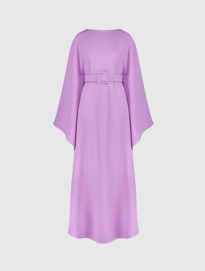 Women Every Day Dresses Mac Duggal Crepe Boat Neck Caftan Dress With Belt Orchid