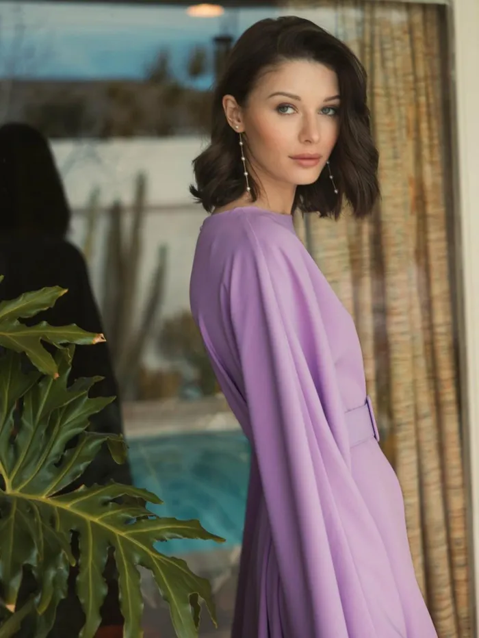Women Every Day Dresses Mac Duggal Crepe Boat Neck Caftan Dress With Belt Orchid