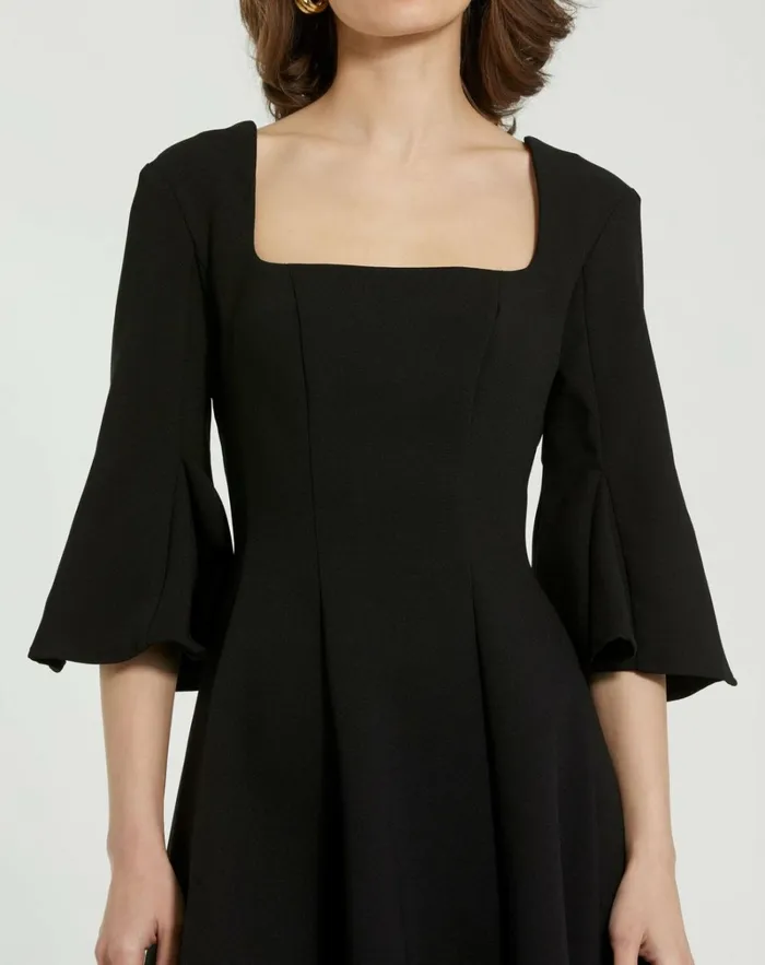 Women Every Day Dresses Mac Duggal Crepe Square Neck 34 Sleeve Godet Mini Dress Black