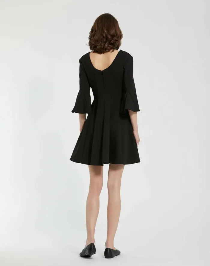 Women Every Day Dresses Mac Duggal Crepe Square Neck 34 Sleeve Godet Mini Dress Black