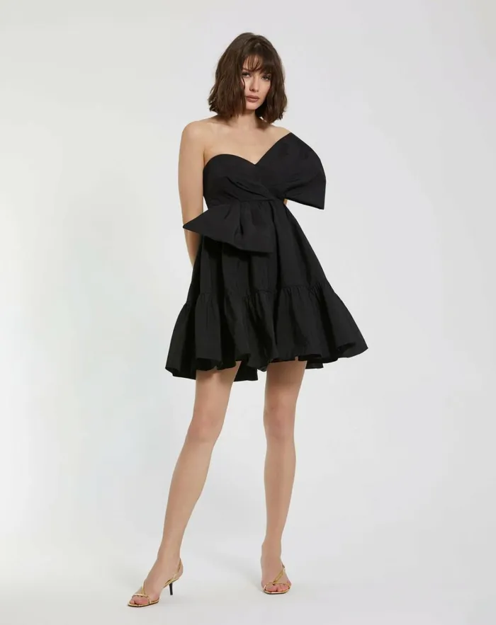 Women Every Day Dresses Mac Duggal Faille Strapless Twist Bow Mini Dress Black