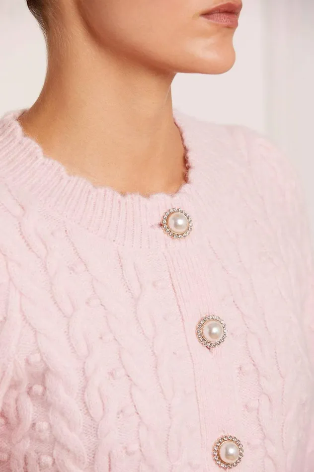 Women Exclusives Needle and Thread Cable Bobble Short Cardigan Pink
