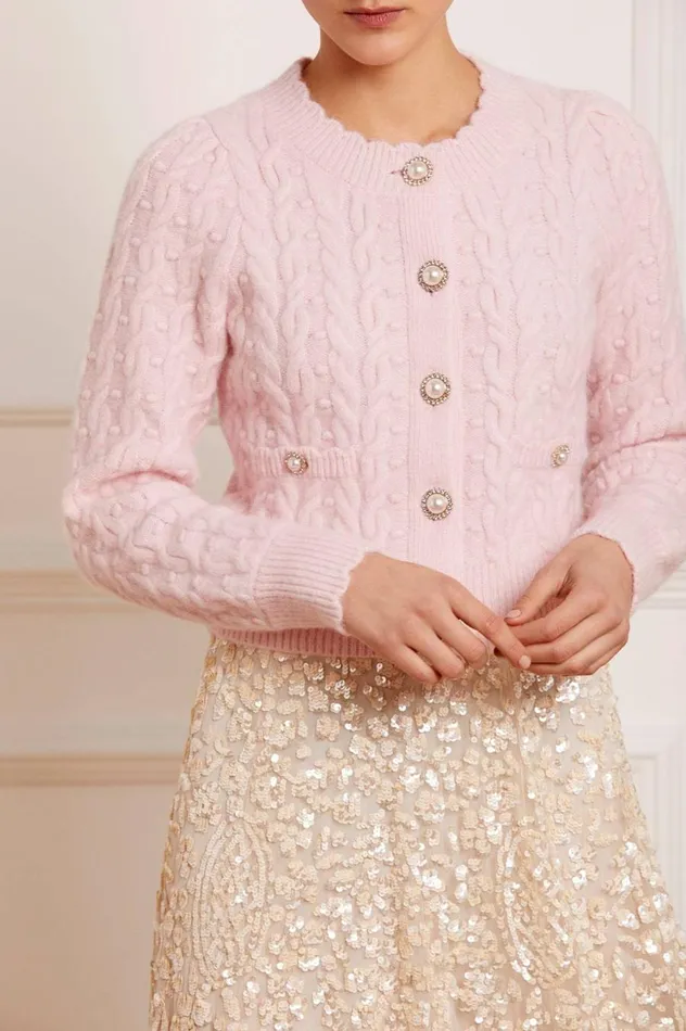 Women Exclusives Needle and Thread Cable Bobble Short Cardigan Pink