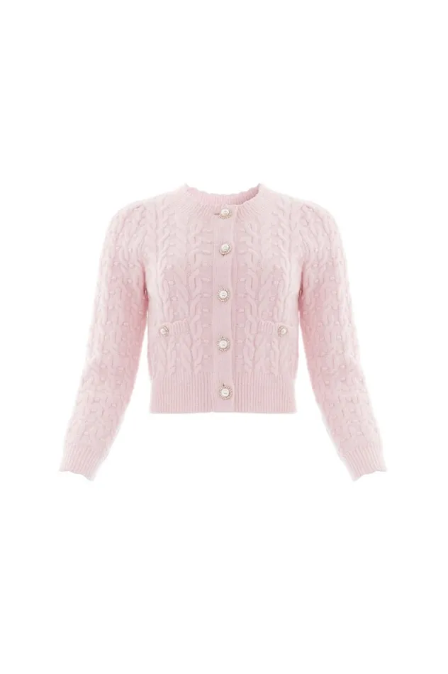 Women Exclusives Needle and Thread Cable Bobble Short Cardigan Pink