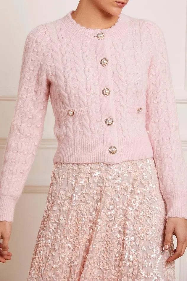 Women Exclusives Needle and Thread Cable Bobble Short Cardigan Pink