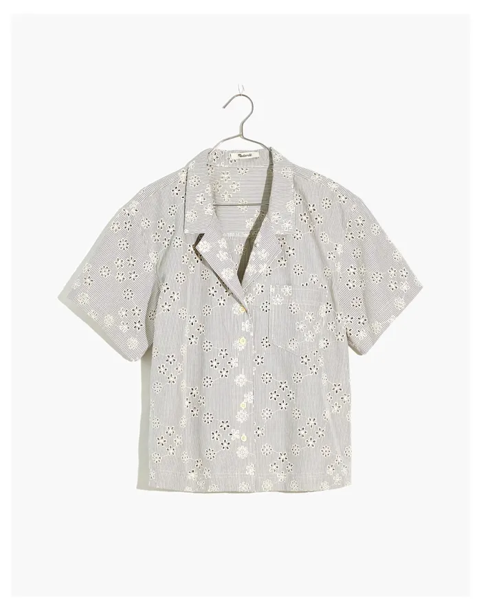 Women Eyelet Piedmont Camp Shirt Sunfaded Indigo Madewell Tops and Shirts Women Eyelet Piedmont Camp Shirt Sunfaded Indigo Madewell Tops and Shirts