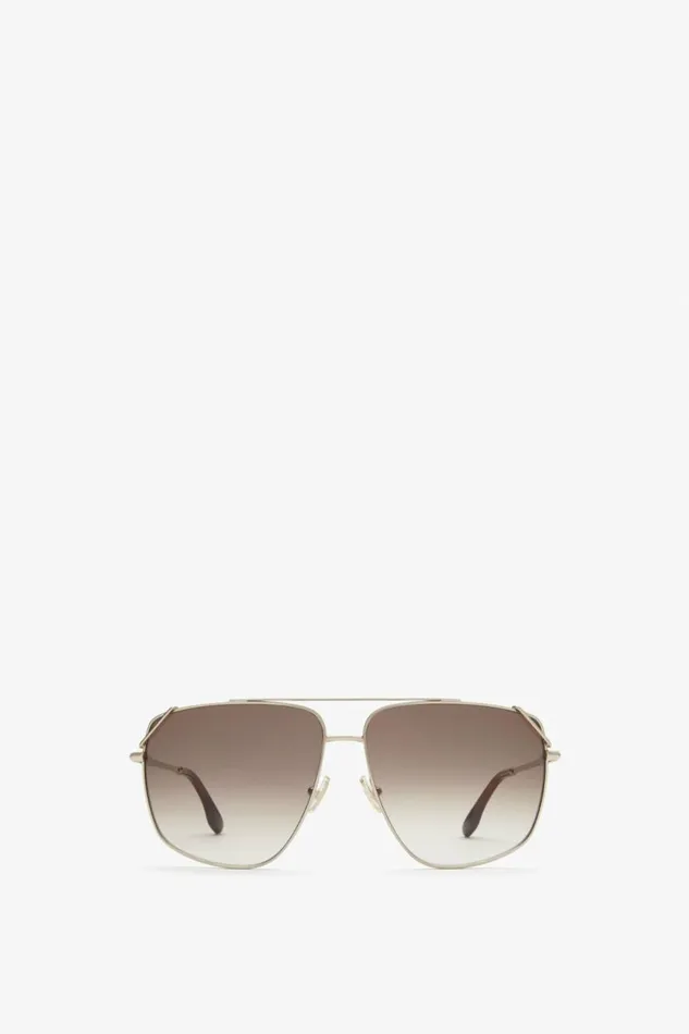 Women Eyewear Victoria Beckham Classic V Metal Navigator Sunglasses In Gold And Chocolate Women Eyewear Victoria Beckham Classic V Metal Navigator Sunglasses In Gold And Chocolate