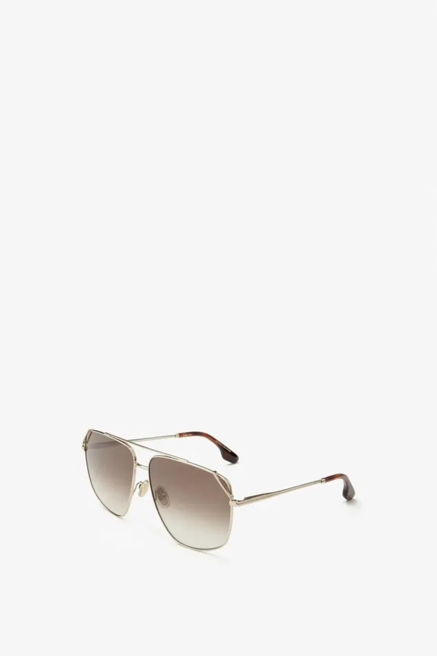 Women Eyewear Victoria Beckham Classic V Metal Navigator Sunglasses In Gold And Chocolate