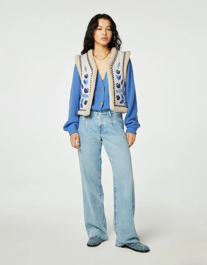 Women Fabienne Chapot Embroidered Borg Gilet Blue Monsoon Jackets