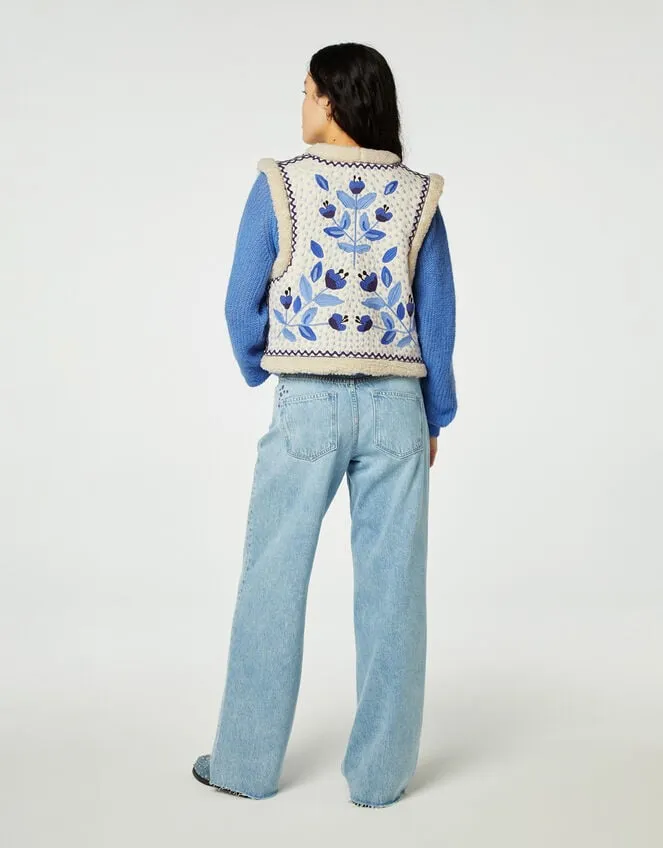Women Fabienne Chapot Embroidered Borg Gilet Blue Monsoon Jackets