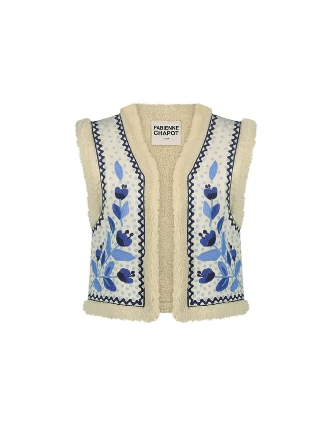 Women Fabienne Chapot Embroidered Borg Gilet Blue Monsoon Jackets