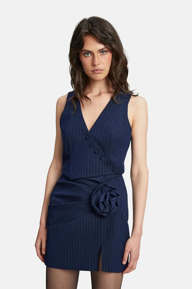 Women Fashion Tops Bardot Asymmetric Pin Stripe Vest In Navy Stripe Navy Stripe