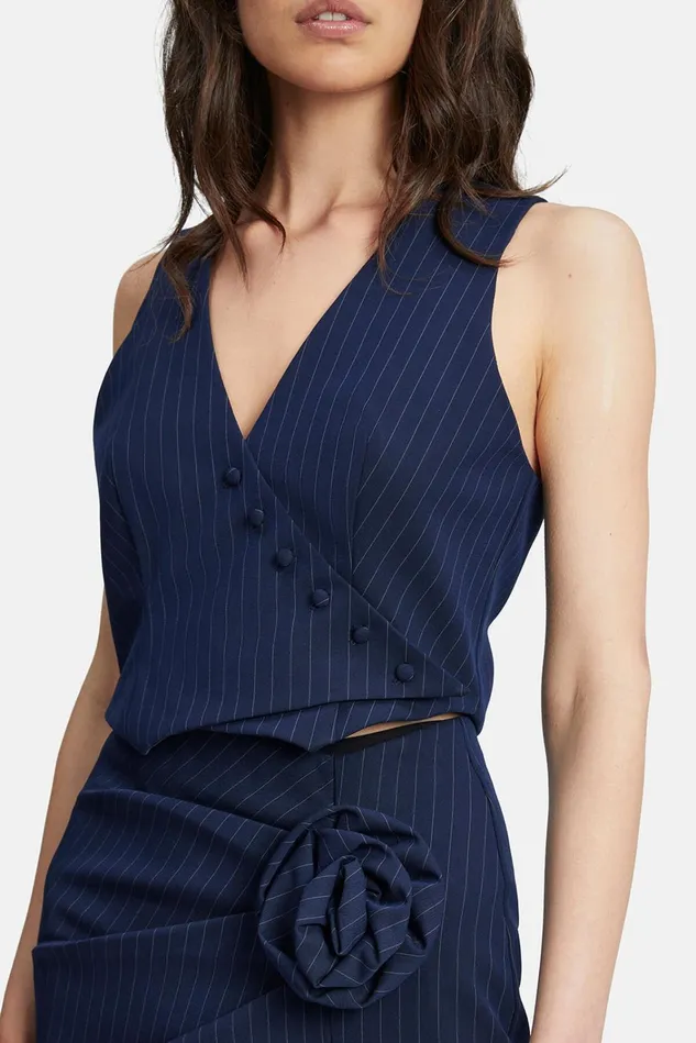 Women Fashion Tops Bardot Asymmetric Pin Stripe Vest In Navy Stripe Navy Stripe Women Fashion Tops Bardot Asymmetric Pin Stripe Vest In Navy Stripe Navy Stripe