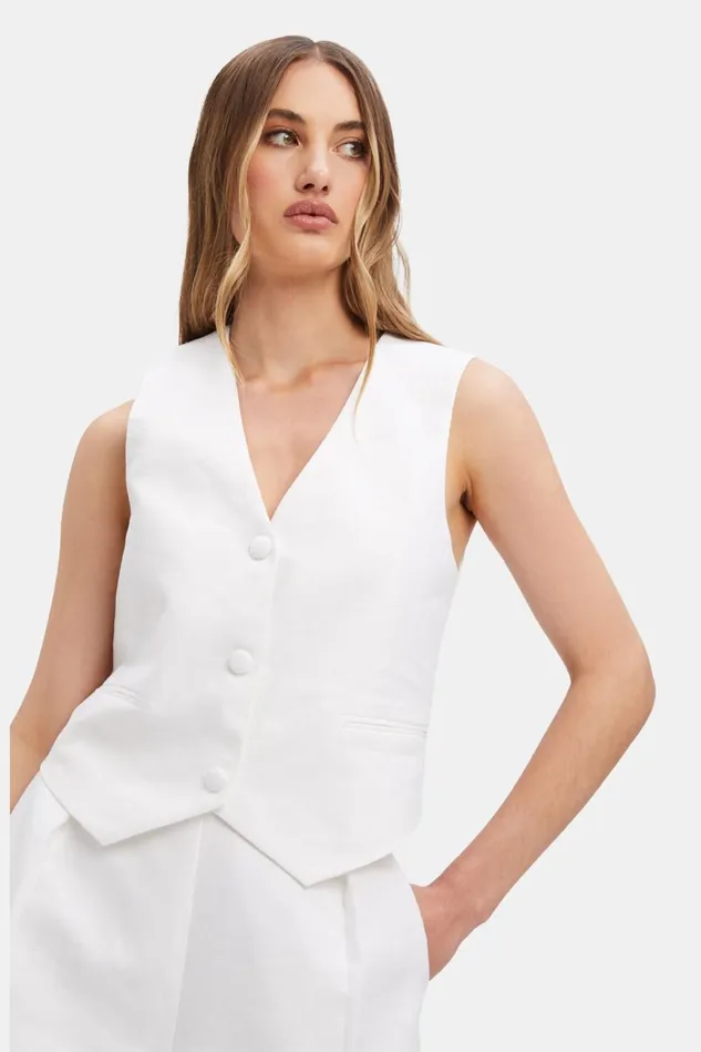 Women Fashion Tops Bardot Iris Linen Vest In Orchid White Orchid White