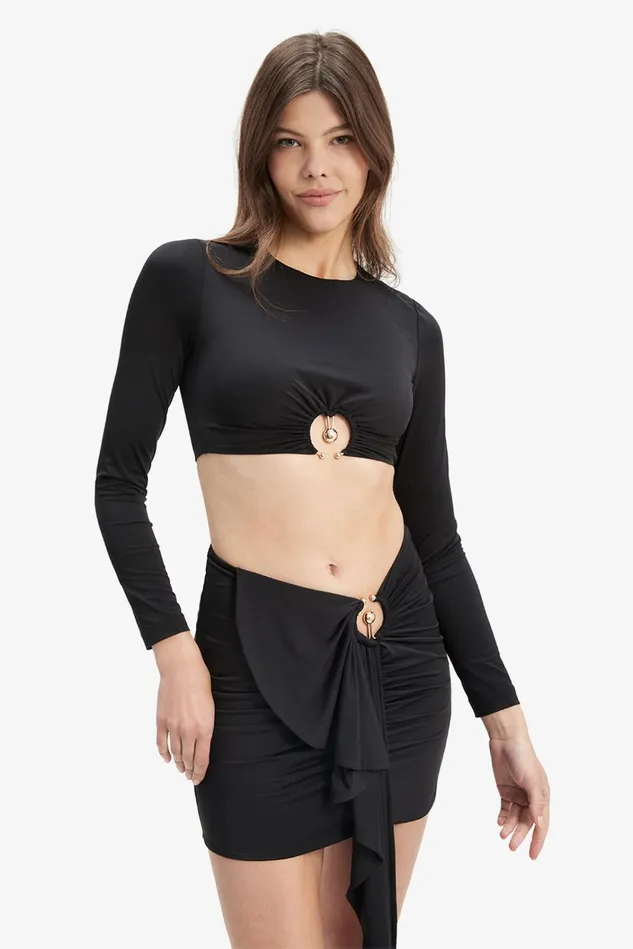 Women Fashion Tops Bardot Neve Long Sleeve Knit Top In Black Black