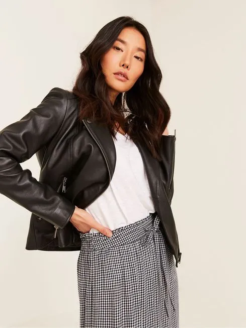 Women Fatface Coats and Jackets Black Biker Bethany Jacket