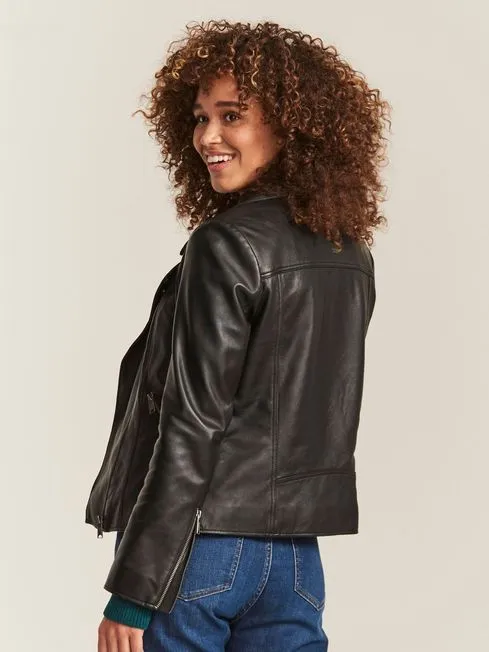 Women Fatface Coats and Jackets Black Biker Bethany Jacket