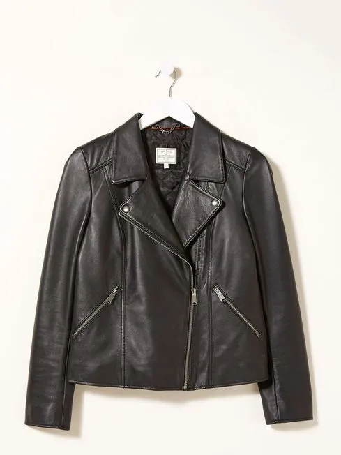 Women Fatface Coats and Jackets Black Biker Bethany Jacket