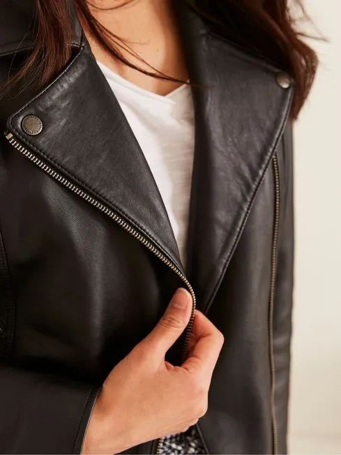 Women Fatface Coats and Jackets Black Biker Bethany Jacket
