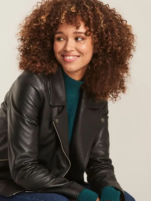 Women Fatface Coats and Jackets Black Biker Bethany Jacket
