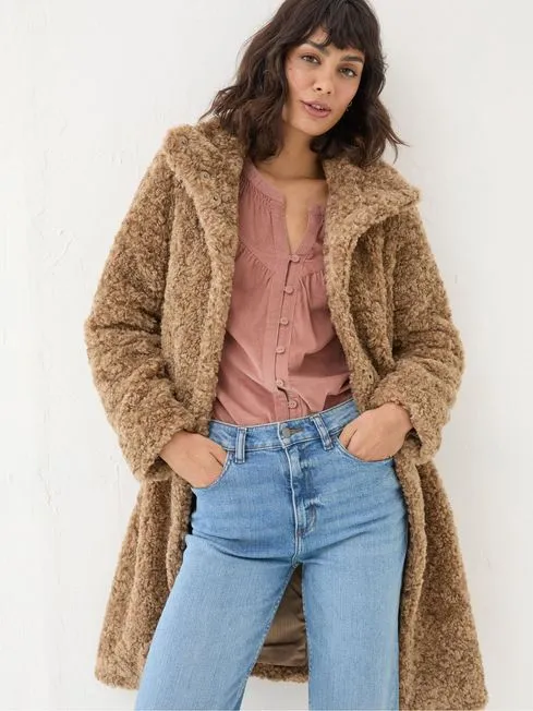 Women Fatface Coats and Jackets Catie Natural Teddy Coat