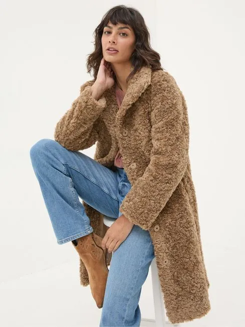 Women Fatface Coats and Jackets Catie Natural Teddy Coat