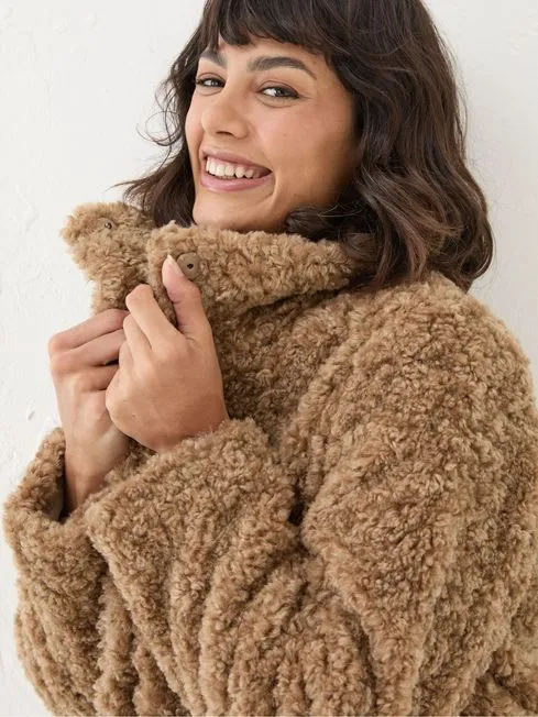 Women Fatface Coats and Jackets Catie Natural Teddy Coat